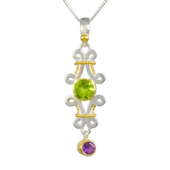 Sterling Silver and 22K Gold Vermeil Earring with Peridot and African Amethyst - Picture 1 of 2